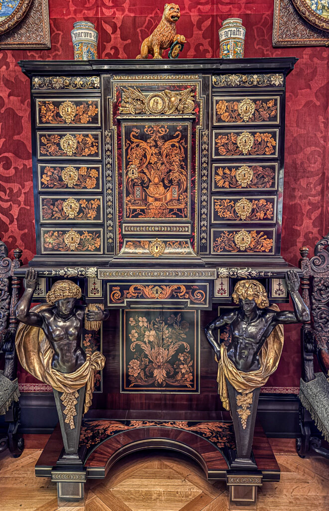 A case in early style of Charles Andre Boulle, following the Dutch tradition of pictorial marquetry